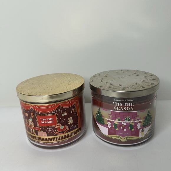 Bath & Body Works 'Tis The Season Candle 3 Wick Scented 14.5 oz Lot Of 2 - Picture 1 of 5